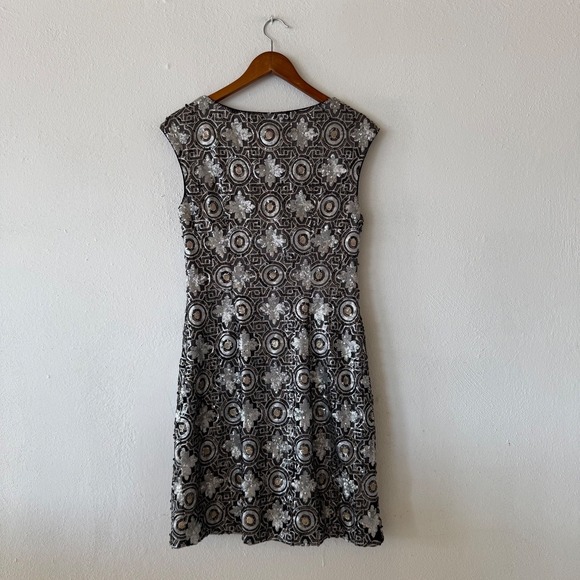 Sue Wong Nocturne Sequin Cocktail Dress Women's Size‎ 10 Black Silver Gold - Picture 7 of 8